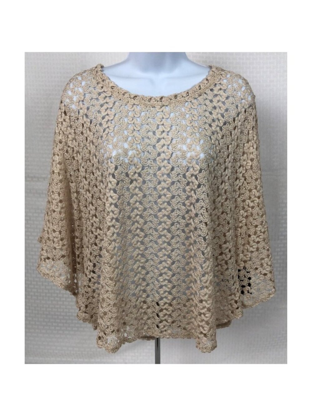 Style & Co Womens Top Size XL Beige Crochet Lace Sheer Kimono Sleeves New w Tags